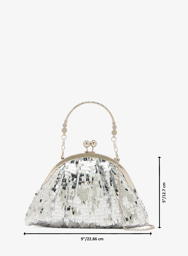 Ella Limited Edition Silver Sequin Clutch With Top Handle - Image 5